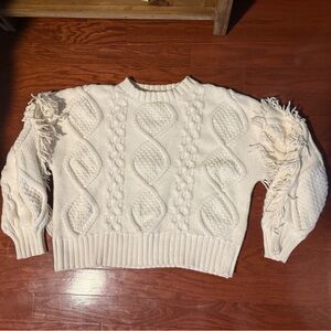 Fringe Cream Cable Knit Sweater